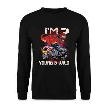 7th Birthday Kids Monster Dino Truck I' - Unisex Sweatshirt - black - Front - Alina (178cm) & Michal (187cm)