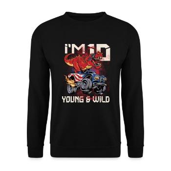 10e anniversaire Enfants Monster Dino Truck Je suis - Sweat-shirt Unisexe - noir - Devant - Alina (178cm) & Michal (187cm)