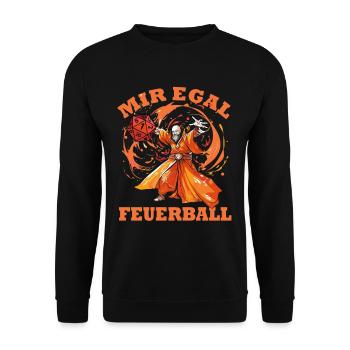 Mir Egal Feuerball - Zauberer Magier Rollenspieler - Unisex Pullover - Schwarz - Vorne - Alina (178cm) & Michal (187cm)