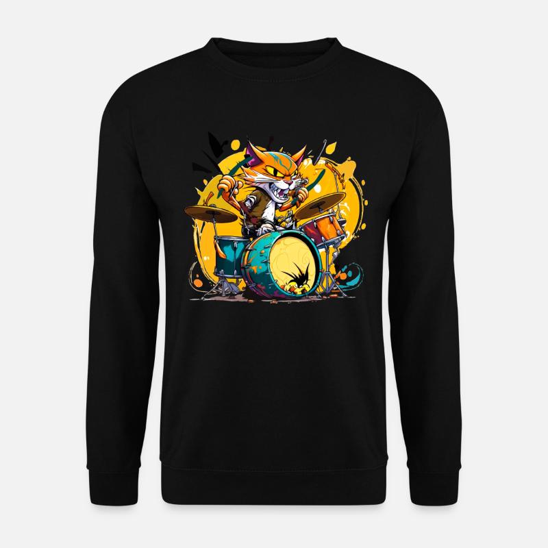 Chat de dessin animé à la mode à la batterie - Sweat-shirt Unisexe - noir
