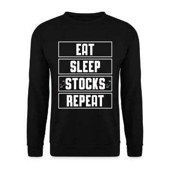 Eat Sleep Stocks repeat Trader Trading - Unisex Pullover - Schwarz - Vorne - Alina (178cm) & Michal (187cm)