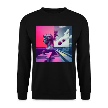 Ein Vaporwave Fusion von Moderne und der Antike - Unisex Pullover - Schwarz - Vorne - Alina (178cm) & Michal (187cm)