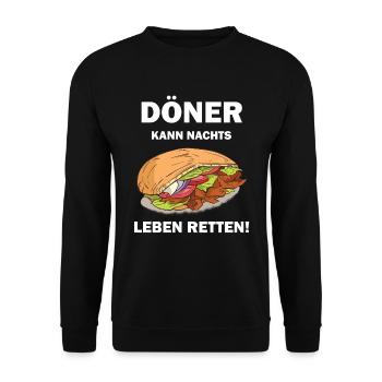 Döner kann nachts Leben retten lustige Döner - Unisex Pullover - Schwarz - Vorne - Alina (178cm) & Michal (187cm)