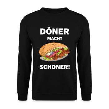 Döner macht schöner lustige Döner Sprüche - Unisex Pullover - Schwarz - Vorne - Alina (178cm) & Michal (187cm)