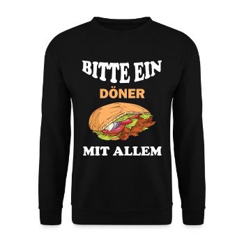 Bitte ein Döner mit Allem lustige Döner Sprüche - Unisex Pullover - Schwarz - Vorne - Alina (178cm) & Michal (187cm)