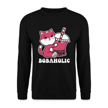 Süße Katze Kätzchen trinkt Boba Tea Bubble Tea - Unisex Pullover - Schwarz - Vorne - Alina (178cm) & Michal (187cm)