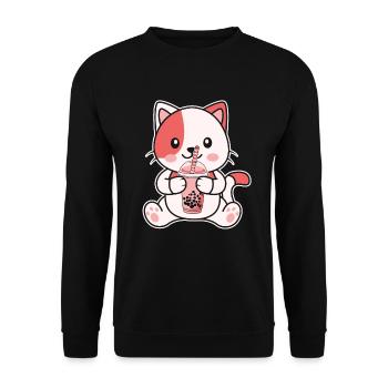 Süße Katze Kätzchen trinkt Boba Tea Bubble Tea - Unisex Pullover - Schwarz - Vorne - Alina (178cm) & Michal (187cm)