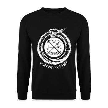 Jörmungandr mit Wikinger Kompass - Unisex Pullover - Schwarz - Vorne - Alina (178cm) & Michal (187cm)