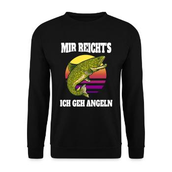Lustige Angler Sprüche Mir reichts ich gehe Angeln - Unisex Pullover - Schwarz - Vorne - Alina (178cm) & Michal (187cm)