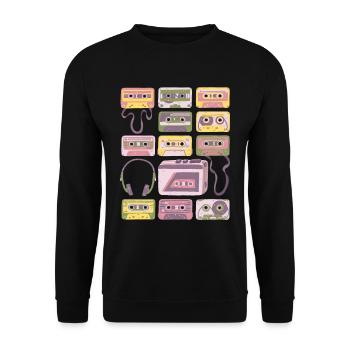 Kassetten - Vintage - Retro - Rekorder - Mix Tapes - Unisex Pullover - Schwarz - Vorne - Alina (178cm) & Michal (187cm)