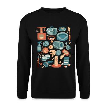 Katzen Doodles - Katzenpflege - Katzenbesitzer - Unisex Pullover - Schwarz - Vorne - Alina (178cm) & Michal (187cm)