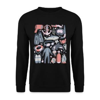 Tauchen Doodles Scuba Schnorcheln Tauchausrüstung - Unisex Pullover - Schwarz - Vorne - Alina (178cm) & Michal (187cm)