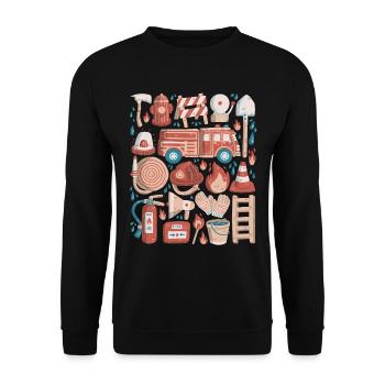 Feuerwehr Doodles Feuerwehrauto Feuerwehrmann - Unisex Pullover - Schwarz - Vorne - Alina (178cm) & Michal (187cm)