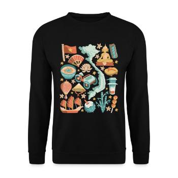 Vietnam Doodles Asien Hanoi Saigon Pho Banh Mi - Unisex Pullover - Schwarz - Vorne - Alina (178cm) & Michal (187cm)