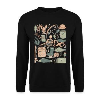Fishing Doodles Fish Anglers Bait Fishing Hook - Unisex Sweatshirt - black - Front - Alina (178cm) & Michal (187cm)
