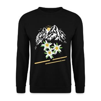 The Mountains and Alps with Edelweiss Flowers Outdoor - Unisex Sweatshirt - black - Front - Alina (178cm) & Michal (187cm)