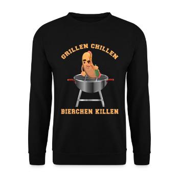 Grillen Chillen Bierchen Killen Grill Würstchen - Unisex Pullover - Schwarz - Vorne - Alina (178cm) & Michal (187cm)