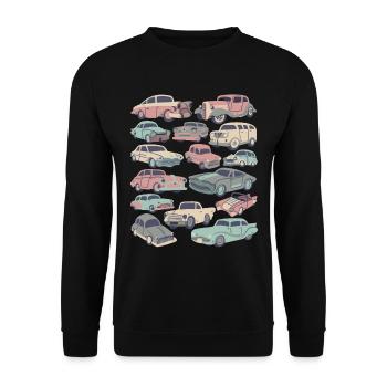Autos Oldtimer PKW Fahrzeug Automobil Führerschein - Unisex Pullover - Schwarz - Vorne - Alina (178cm) & Michal (187cm)