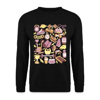 Fitness Doodles Workout Training Cardio Gym - Unisex Pullover - Schwarz - Vorne - Alina (178cm) & Michal (187cm)