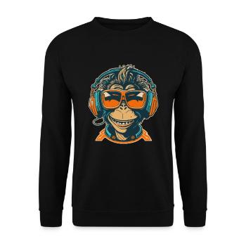 Affe DJ Sonnenbrille Kopfhörer Schimpanse Bunt - Unisex Pullover - Schwarz - Vorne - Alina (178cm) & Michal (187cm)