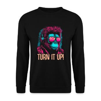 Affe DJ Sonnenbrille Kopfhörer Schimpanse Bunt - Unisex Pullover - Schwarz - Vorne - Alina (178cm) & Michal (187cm)