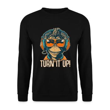 Affe DJ Sonnenbrille Kopfhörer Schimpanse Bunt - Unisex Pullover - Schwarz - Vorne - Alina (178cm) & Michal (187cm)