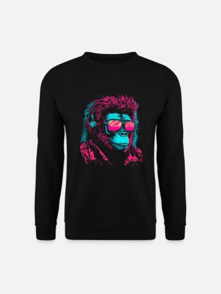 Affe DJ Sonnenbrille Kopfhörer Schimpanse Bunt - Unisex Pullover - Schwarz