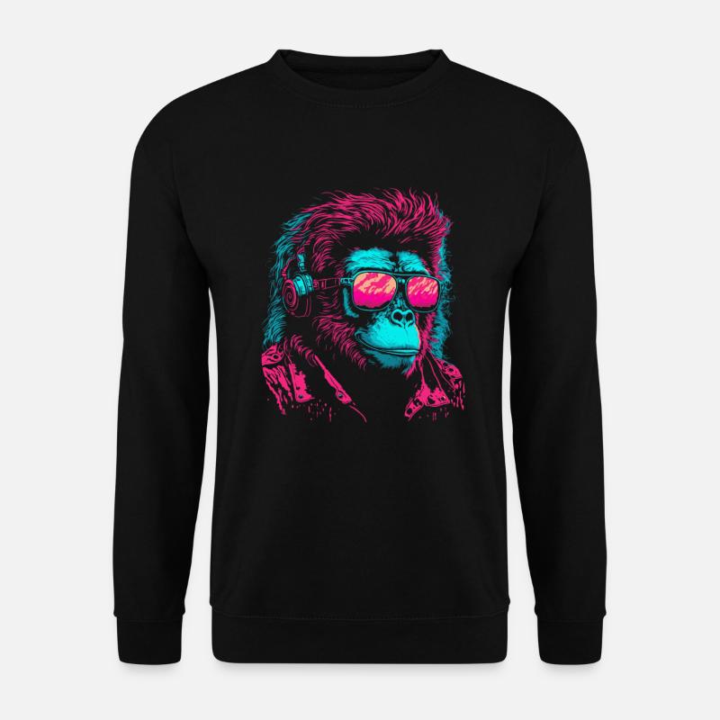Affe DJ Sonnenbrille Kopfhörer Schimpanse Bunt - Unisex Pullover - Schwarz