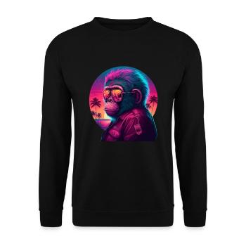 Affe Schimpanse Cool Sonnenbrille 80er Retro Style - Unisex Pullover - Schwarz - Vorne - Alina (178cm) & Michal (187cm)