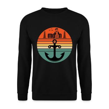 Moin mit Möwen dem Leuchtturm und Anker Moin - Unisex Pullover - Schwarz - Vorne - Alina (178cm) & Michal (187cm)