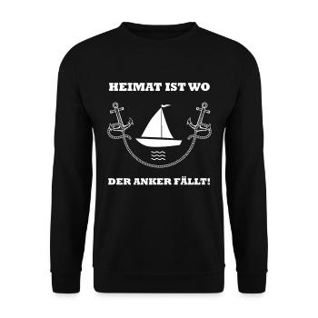 Heimat ist wo der Anker fällt Schiff Anker Meer - Unisex Pullover - Schwarz - Vorne - Alina (178cm) & Michal (187cm)