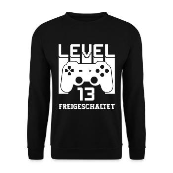 Level 13 Freigeschaltet Gamer Sprüche Geburtstag - Unisex Pullover - Schwarz - Vorne - Alina (178cm) & Michal (187cm)