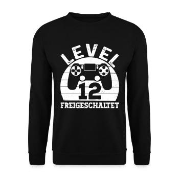12 Level Freigeschaltet Gamer Spruch Geburtstag 12 - Unisex Pullover - Schwarz - Vorne - Alina (178cm) & Michal (187cm)