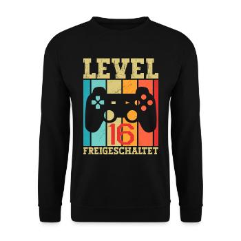 16 Level Freigeschaltet Kinder Geburtstag 16 Jahre - Unisex Pullover - Schwarz - Vorne - Alina (178cm) & Michal (187cm)