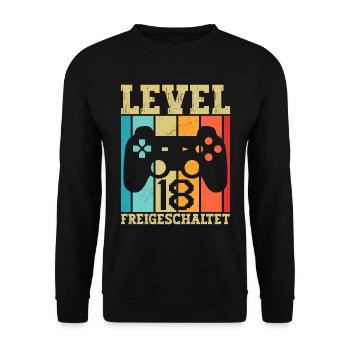 Level 18 Freigeschaltet Geburtstag 18 Jahre alt - Unisex Pullover - Schwarz - Vorne - Alina (178cm) & Michal (187cm)