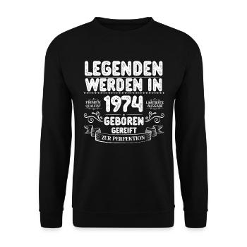 Die Legenden werden im Jahr 1974 geboren 50 Jahre - Unisex Pullover - Schwarz - Vorne - Alina (178cm) & Michal (187cm)