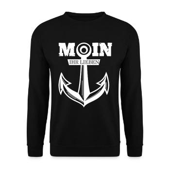 Moin Ihr Lieben mit Anker Ostsee Nordsee Sprüche - Unisex Pullover - Schwarz - Vorne - Alina (178cm) & Michal (187cm)