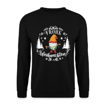 Frohe Weihnachten mit Weihnachtszwerg ein Zwerg - Unisex Pullover - Schwarz - Vorne - Alina (178cm) & Michal (187cm)