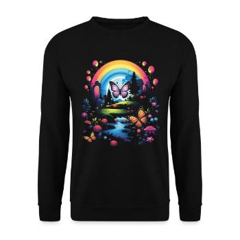 Niedliche Kawaii Regenbogen Schmetterlinge Traum - Unisex Pullover - Schwarz - Vorne - Alina (178cm) & Michal (187cm)
