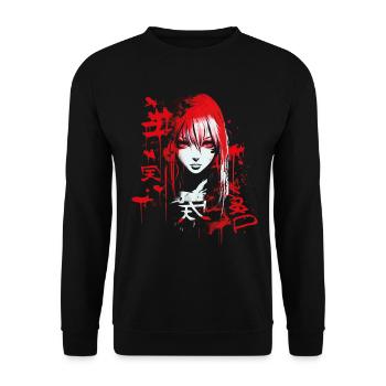 Anime Goth Girl Aesthetic Dark Pastel Edgy Man - Unisex Sweatshirt - black - Front - Alina (178cm) & Michal (187cm)