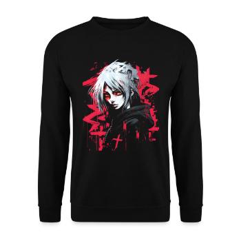 Anime Goth Girl Aesthetically Dark Pastel Edgy Man - Unisex Sweatshirt - black - Front - Alina (178cm) & Michal (187cm)