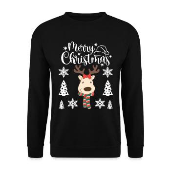 Un drôle de cerf avec une écharpe Joyeux Noël - Sweat-shirt Unisexe - noir - Devant - Alina (178cm) & Michal (187cm)