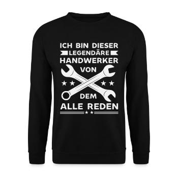 Ich bin dieser Legendäre Handwerker Sprüche - Unisex Pullover - Schwarz - Vorne - Alina (178cm) & Michal (187cm)