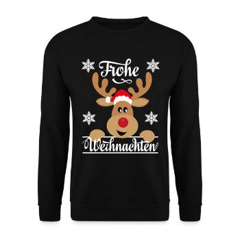 Frohe Weihnachten ein Weihnachtshirsch Rentier - Unisex Pullover - Schwarz - Vorne - Alina (178cm) & Michal (187cm)