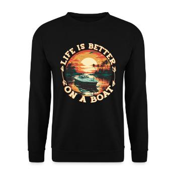 Boat life is better on a pontoon boat. - Unisex Sweatshirt - black - Front - Alina (178cm) & Michal (187cm)