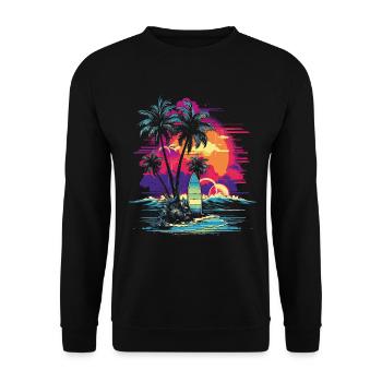 80er Vaporwave Strand Kalifornien Retro Ozean - Unisex Pullover - Schwarz - Vorne - Alina (178cm) & Michal (187cm)