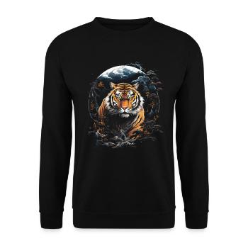 Clair De Lune, Tigre, Chinois, Japonais, Chine - Sweat-shirt Unisexe - noir - Devant - Alina (178cm) & Michal (187cm)