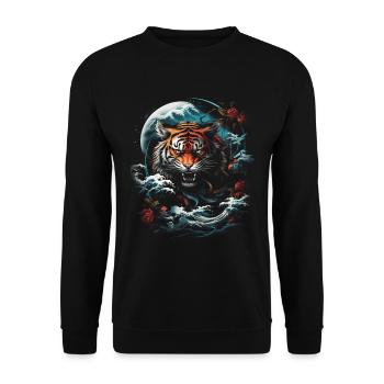Clair De Lune, Tigre, Chinois, Japonais, Chine - Sweat-shirt Unisexe - noir - Devant - Alina (178cm) & Michal (187cm)