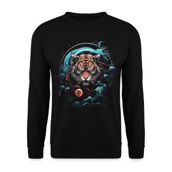 Clair De Lune, Tigre, Chinois, Japonais, Chine - Sweat-shirt Unisexe - noir - Devant - Alina (178cm) & Michal (187cm)