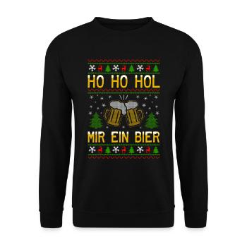 Ho Ho Hol mir ein Bier lustige Weihnachten Sprüche - Unisex Pullover - Schwarz - Vorne - Alina (178cm) & Michal (187cm)